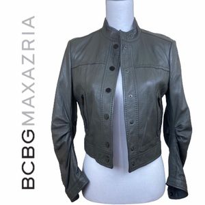 BCBGMaxAzria Leather Gray Moto Jacket